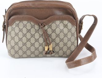 Gucci Beige Brown Leather Coated Canvas Handbag Shoulder Bag Tote Bag (Pre-Owned)