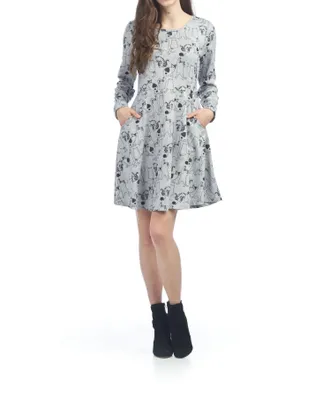 Papillon Cat Print Sweater Dress In Gray/black