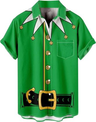 Generic Christmas Shirt for Men UK Fun Shirts 3D Snowman Print Short Sleeve Casual Button Down Tshirt Top Funny Xmas Hawaiian Shirt for Party Holiday Boys Fes