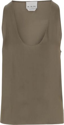SA SU PHI Khaki Viscose Tank Top