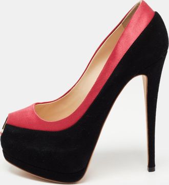 Giuseppe Zanotti Black/pink Suede And Satin Peep Toe Platform Pumps