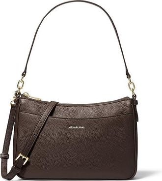 Michael Kors Jet Set Medium Top Zip Pochette Xbody Cross Body Womens Handbags Chocolate 1, Faux Leather