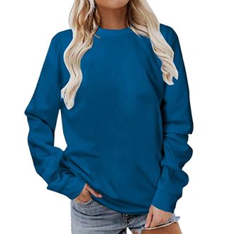 Generic Sweatshirts for Women UK Loose Fit Long Sleeve Crew Neck Cosy Tops Solid Casual Ladies Basic Pullover Sports Sweatshirt Trendy Fall Shirts Lounge Wear