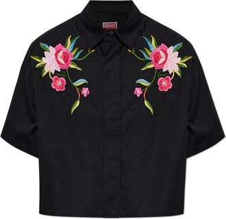 Kenzo Shirt Met Kleurrijke Borduurwerk - Dames - Overhemden - Zwart - S - Katoen - Overhemden