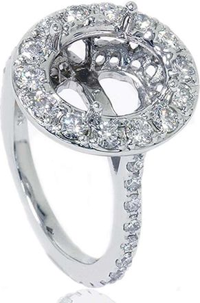 Pompeii3 VS 1ct Pave Halo Oval Engagement Ring Setting 14K White Gold Size Selectable