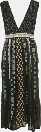 M Missoni Black/blue Patterned Knit Plunge Neck Midi Dress