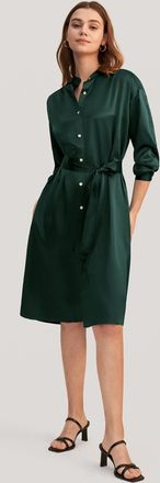 LilySilk Belted Shirred Silk Shirt Dress for Women