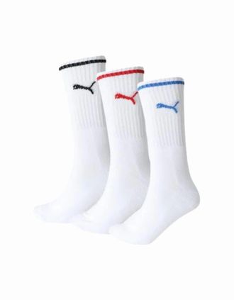 Puma Mens 3-Pack Stripe Sports Socks, White w/ red/black/blue - White/White - Size: 9/9.5/10/10.5/11/11.5/12
