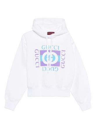 Gucci White Logo Print Hoodie