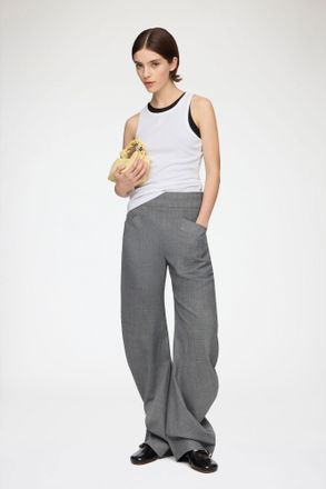 Ganni Mixed Trousers in Grey Wool Melange