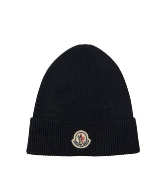 Moncler Navy Blue Logo Beanie Cap