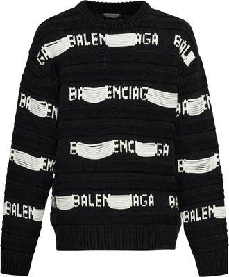 Balenciaga Trui met borduursel - Heren - Truien - Zwart - Maat: M Wol
