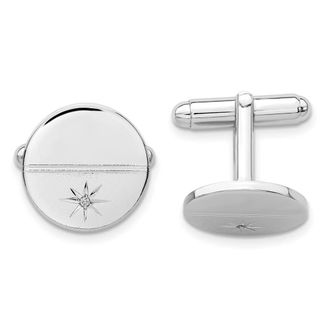 Diamond2Deal Rhodium-plated Diamond Accent Polished and Satin Cuff Links