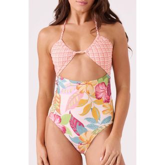 Roxy Hot Tropics Peek-a-Boo One-Piece Swimsuit in Tropic Multi at Nordstrom Rack, Size X-Small