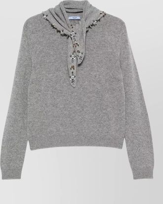 Prada cashmere crystal-embellished ribbed crew-neck sweater