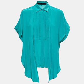 Elie Saab Green Crepe Silk Ruffled Overlay Shirt