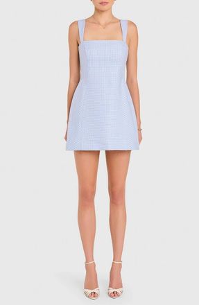 Amanda Uprichard Andreina Houndstooth Check Cocktail Minidress in Atlantic/Ivory at Nordstrom, Size X-Small