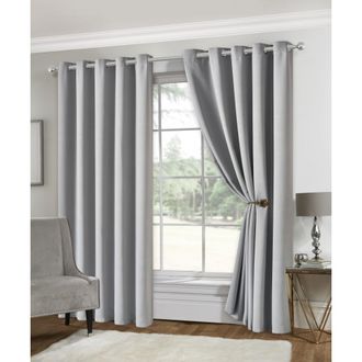 Lewis's Eclipse Blackout Eyelet Curtains - Silver - Width 90 x Drop 90 (229 x 229cm) | TJ Hughes