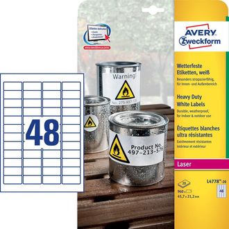 Avery L4778-20 Etiqueta De Impresora Blanco Etiqueta Para Impresora Autoadhesiva