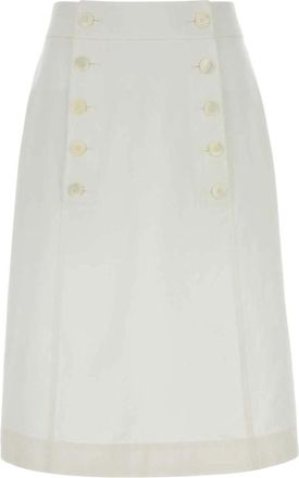 Prada White Solid Midi Skirt