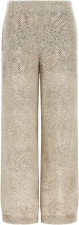 Brunello Cucinelli Dazzling Abstract Leaf Broeken - Dames - Wijde Broeken - Beige - XS - Wol - Broeken