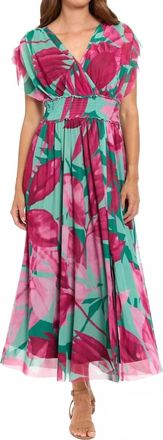 London Times Womens Tropical Maxi Dress In Green Pink