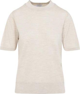 Burberry Wool Top - Dames - Ronde hals truien - Beige - XS - Wol - Truien & Vesten