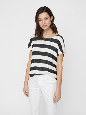 Vero Moda Kurzarmshirt VERO MODA VMWIDE STRIPE SL TOP GA JRS NOOS, Damen, Gr. XS, schwarz-weiss (schwarz stripes:snow wei&szlig;), Jersey, Obermaterial: 96% Viskose, 