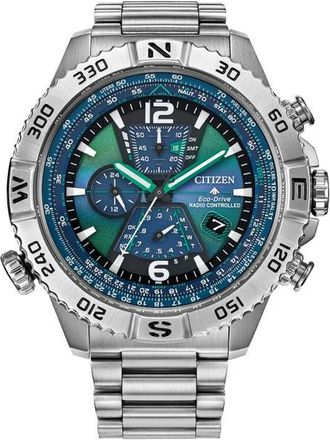 Citizen Promaster Navihawk A-T Eco-Drive Chronograph Bracelet Watch, 48mm in Blue Green/Silver-Tone at Nordstrom