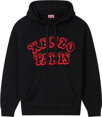 Kenzo Zwarte hoodie met rood logoprint - unisex - Hoodies - Zwart - S - Katoen - Hoodies & sweatvesten