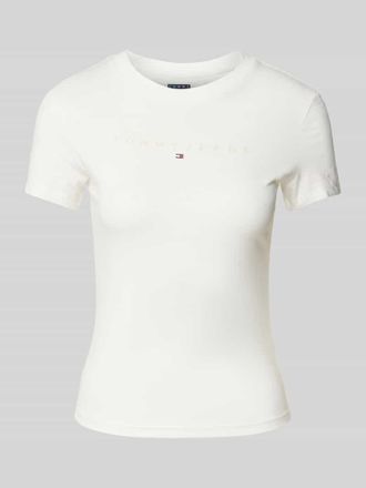 Tommy Jeans T-Shirt mit geripptem Rundhalsausschnitt in Ecru, Größe L