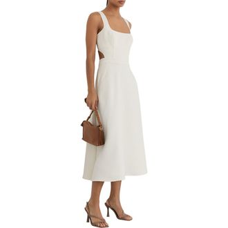 Reiss Dina Cutout Back Fit & Flare Midi Dress in Ivory at Nordstrom, Size 12 Us