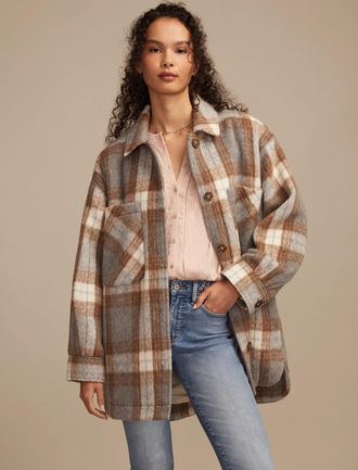 Lucky Brand Womens Oversized Plaid Shirt Jacket