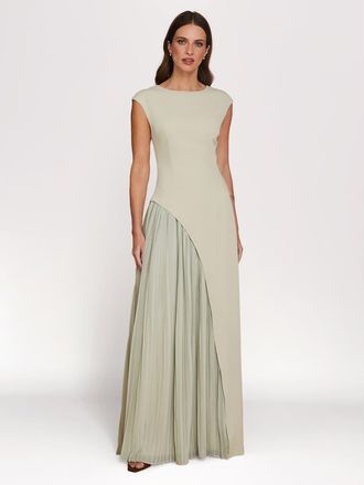 Six Stories Pleated Skirt Cap Sleeve Maxi Dress in Pistachio at Nordstrom, Size 14