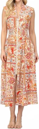 Fate Zip Front Printed Midi Dress In Orange