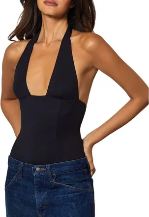 Kiki De Montparnasse Echauffe Halter Bodysuit in Black at Nordstrom, Size X-Small