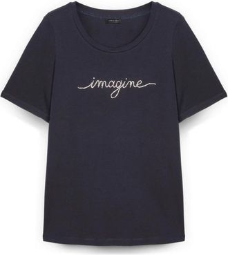 Fiorella Rubino Katoenen T-shirt met Kristallen Letters - Dames - T-shirts - Blauw - XL - Katoen - Tops