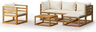 vidaXL Muebles De Jard&iacute;n 6 Pzas Cojines Crema Madera Maciza De Acacia Vidaxl