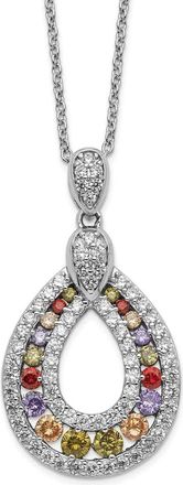 Diamond2Deal Sterling Silver Multi-color Cubic Zirconia Teardrop Necklace 18