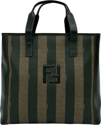 Fendi Black Khaki Leather Pvc Handbag Tote Bag (Pre-Owned)