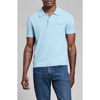 Billy Reid Cotton & Linen Blend Polo in Sky Blue at Nordstrom, Size Xx-Large