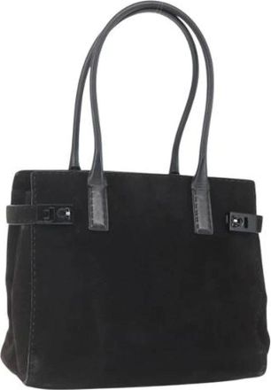 Ferragamo Pre-owned Tote Bags, female, Black, Size: ONE SIZE Pre-owned Suede Tote Bag