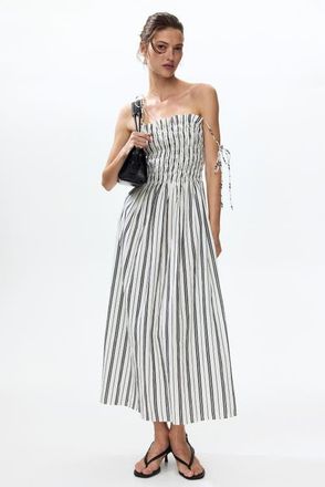 H&M Smocked-bodice tie-strap dress in White/striped at Nordstrom, Size Xx-Large