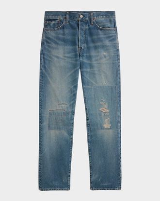 Polo Ralph Lauren Mens Heritage Straight-Leg Distressed Jeans