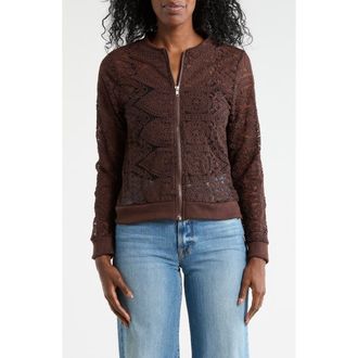 Forgotten Grace Crochet Mesh Zip-Up Jacket in Dark Brown at Nordstrom Rack, Size X-Large