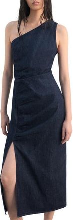 Mango Asymmetric Nonstretch Denim Midi Dress in Open Blue at Nordstrom, Size 10