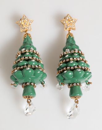 Dolce & Gabbana Womens Gold Brass Multicolour Christmas Tree Earrings Real