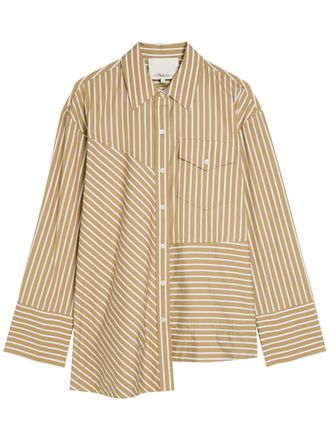 3.1 Phillip Lim Pinstriped Asymmetric Cotton-poplin Shirt - Khaki - S (UK8-10 / S)