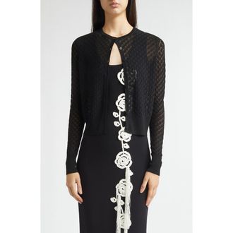 Lela Rose Crop Pointelle Cardigan in Black at Nordstrom, Size X-Large