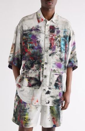 Acne Studios Setar Paint Print Button-Up Shirt in White Multicolor at Nordstrom Rack, Size 40 Us / 50 Eu